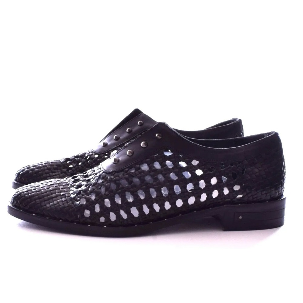 FREDA SALVADOR Wish Black Woven Studded Flats Size 8